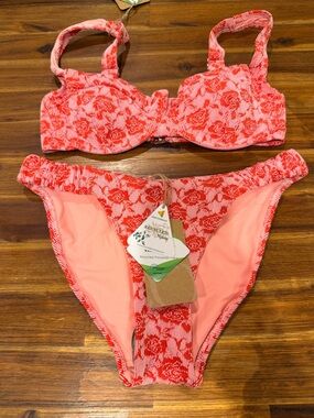 Coral Floral Underwire Bikini Top and High-Cut Bottoms